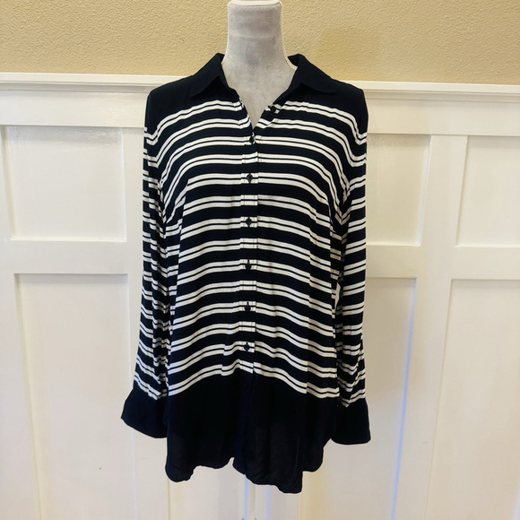 Talbots Tops - Talbots Women Shirt Blouse Size:M Blue White Striped Button-Up Rayon Super Soft